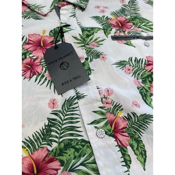Free Planet S/S Button Up Hibiscus Floral Men's White Hawaiian Shirt Size 4X NWT - Picture 3 of 8